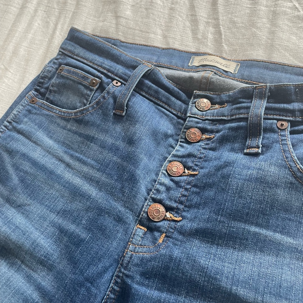 Madewell High Rise Dark Blue Jeans with Button Detail